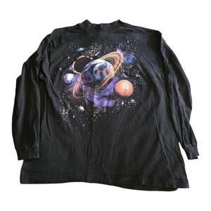 VTG Dan Gilbert harborside graphics space shirt Girl SZ L Mock Neck Long Sleeve